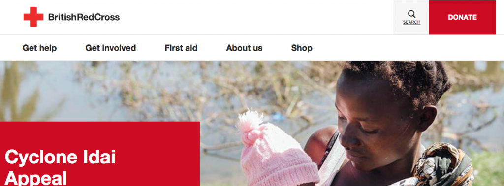 header and navigation from the Red Cross website